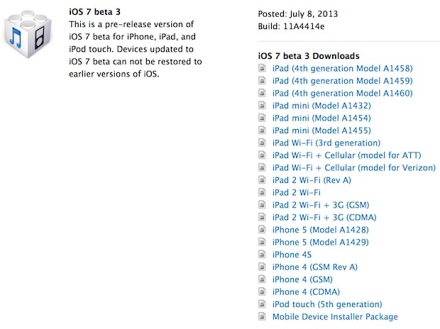 iOS 7 Beta 3 Direct Download Links for iPhone, iPad, iPod touch